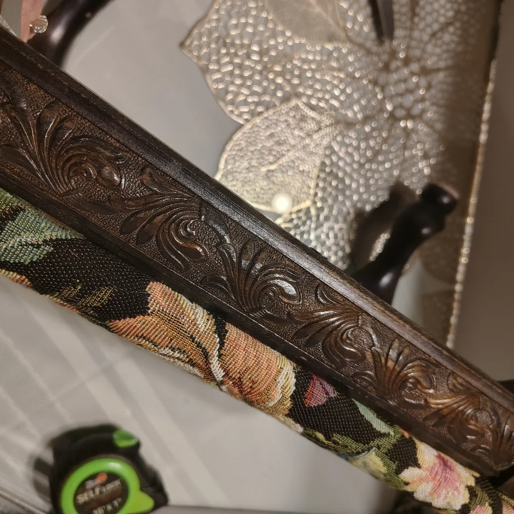 Antique Floral Upholstered Foot Stool Approximately 8.5 X 14